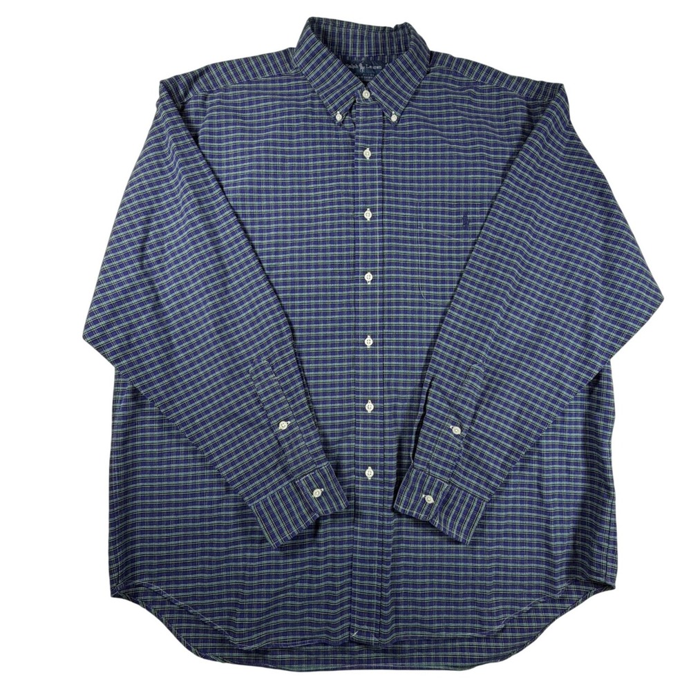 Ralph Lauren The Big Shirt Mens Large Blue Green Plaid Button Down Long Sleeve